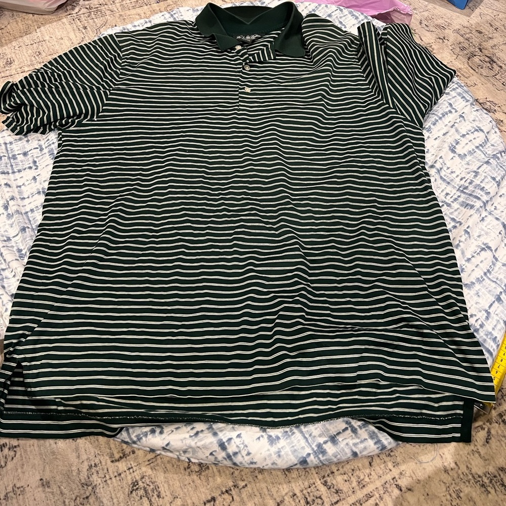 Brooks Brothers Green and White Striped Polo
